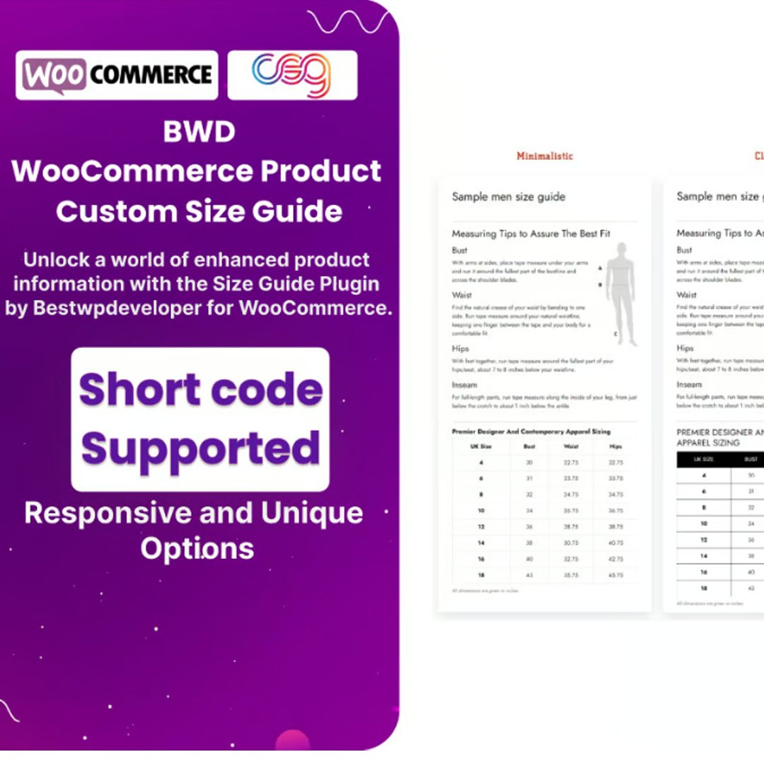 Product Custom Size Guide For WooCommerce